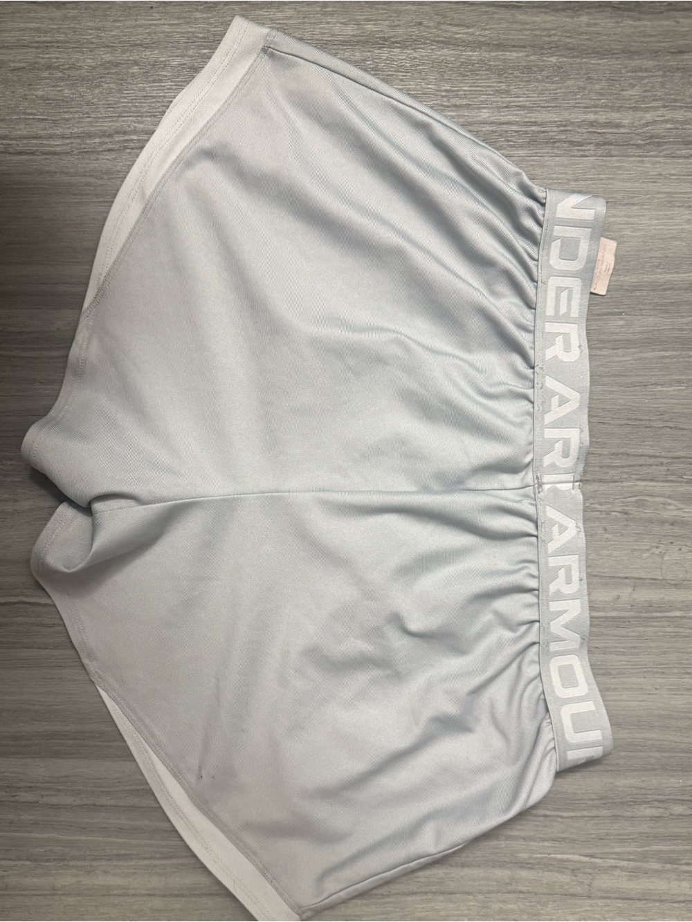Under Armour Women's Light Silver Athletic Shorts with Logo Waistband